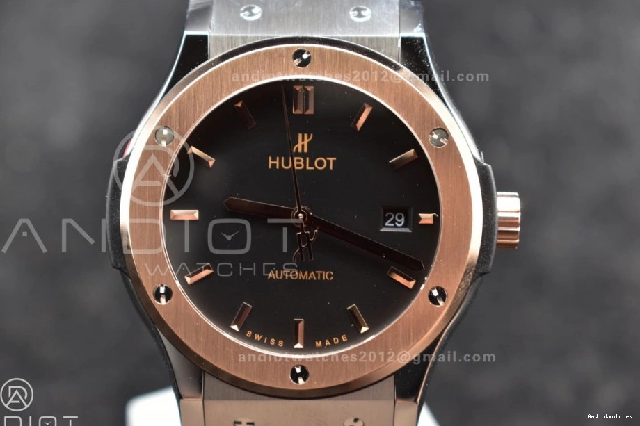 Best on 1:1 Edition Fusion Strap Dial A Black Gummy Black 588 HBF Bold RG 45mm 0204